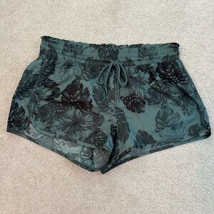 Aerie Green and Black Shorts with Leaf Print